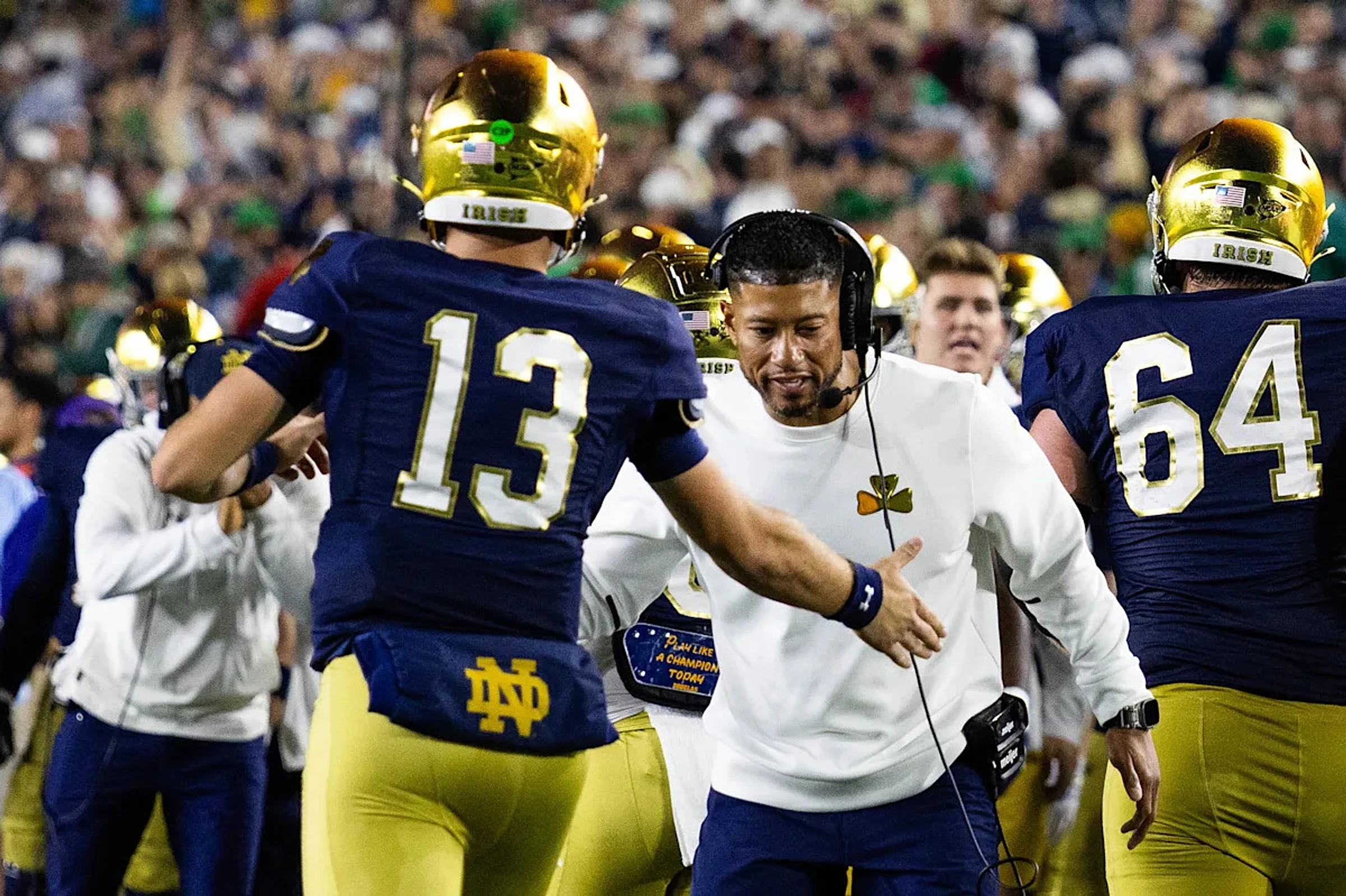 Obviously, Notre Dame’s Marcus Freeman and CJ Carr have a special relationship