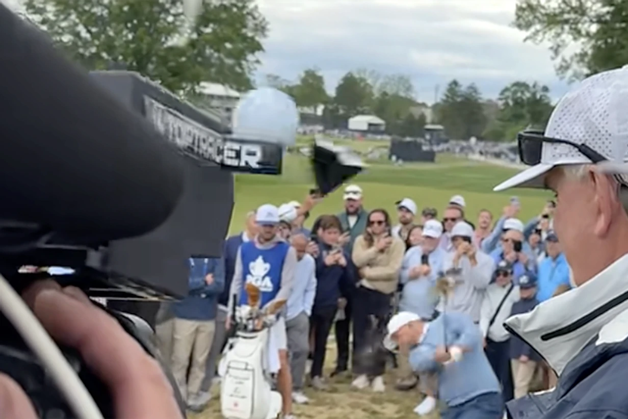 PGA Championship 2026: Watch Wyndham Clark destroy camera and nearly decapitate fans with wild mishit at Aronimink